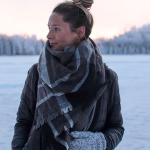 Plaid Blanket Scarf- Greys and White